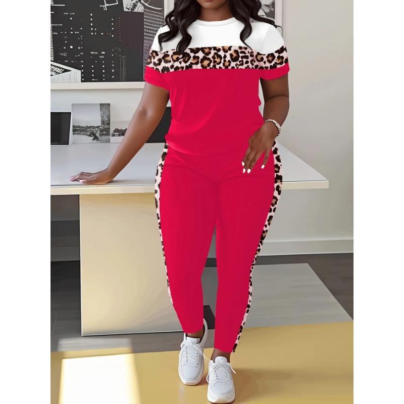 Women 2Pcs Yoga Set Short Sleeve Top High Waist Long Leggings Stretch Fitness Sportswear