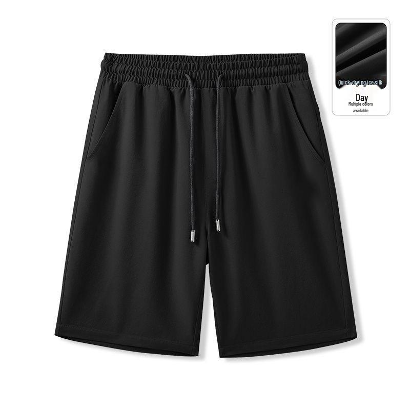 Men s Summer Quick-Dry Ice Silk Casual Mid-Length Sports Shorts L чёрный