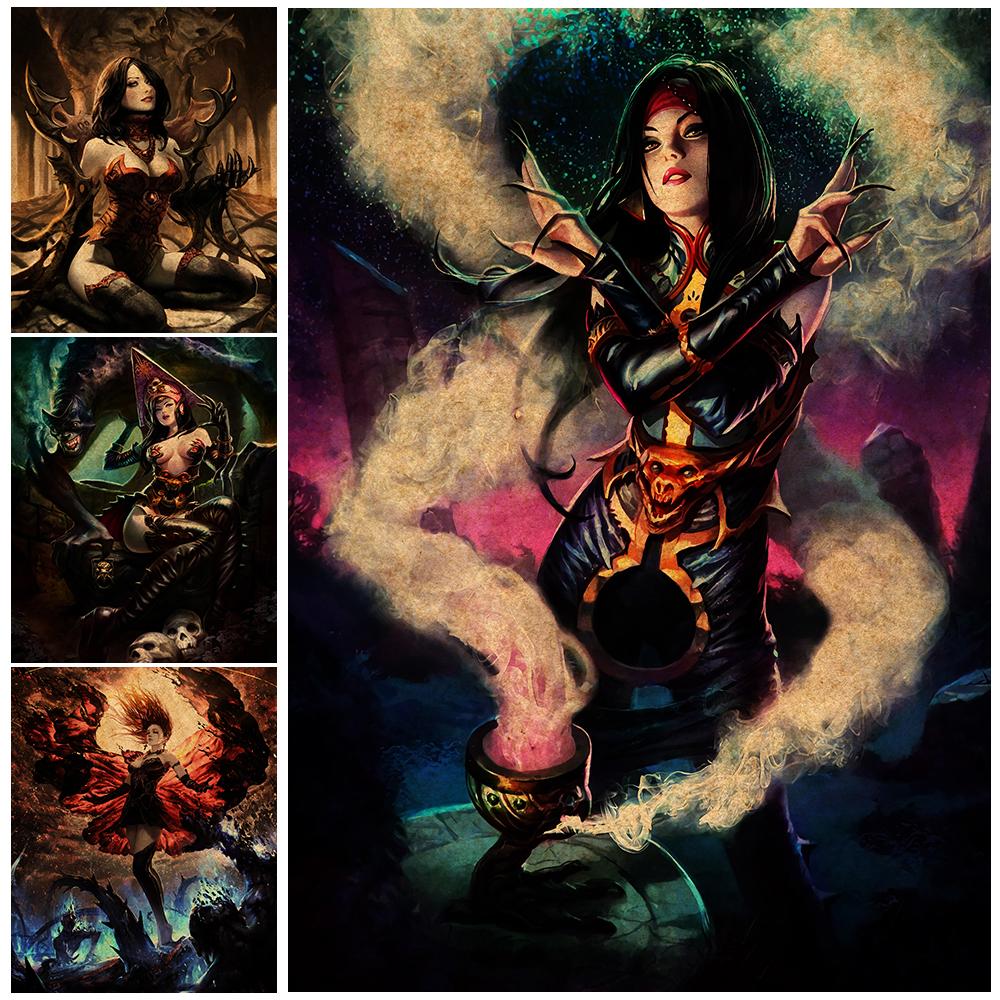 

Зелье ведьмы и адской гончей, винтажный художественный постер и печатный кроваво-красный крылатой богини, винтажная настенная живопись маслом