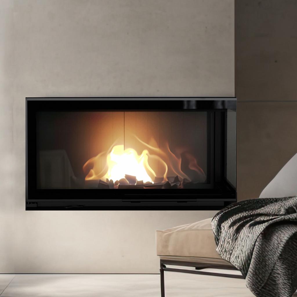 Steel Fireplace KRATKI NADIA Right 14 kW Ø 200 Lift-up Black Thermotec
