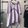 Women's T-shirt Plus Size Hooded Mid-Length Short Sleeve Loose Belly Shading Tops