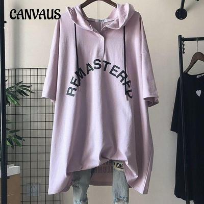 Camiseta feminina plus size com capuz comprimento médio manga curta solta barriga sombreamento tops