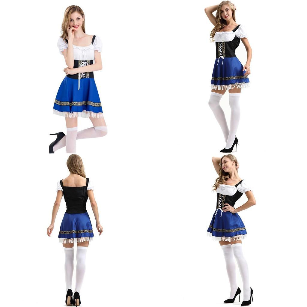 German Bavarian Trachten Beer Dirndl Costume With Delicate Fringed Lace Hem