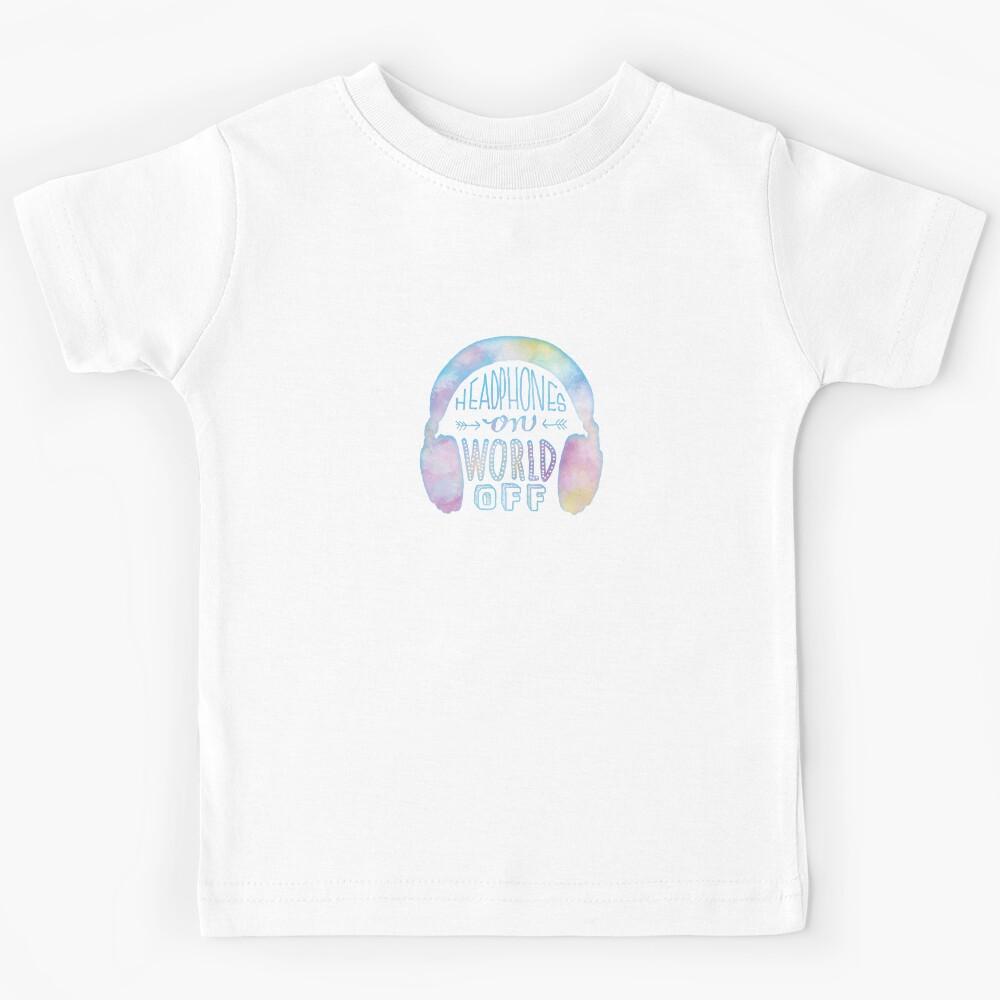 pastel headphones on world off 2 Kids T-Shirt 150