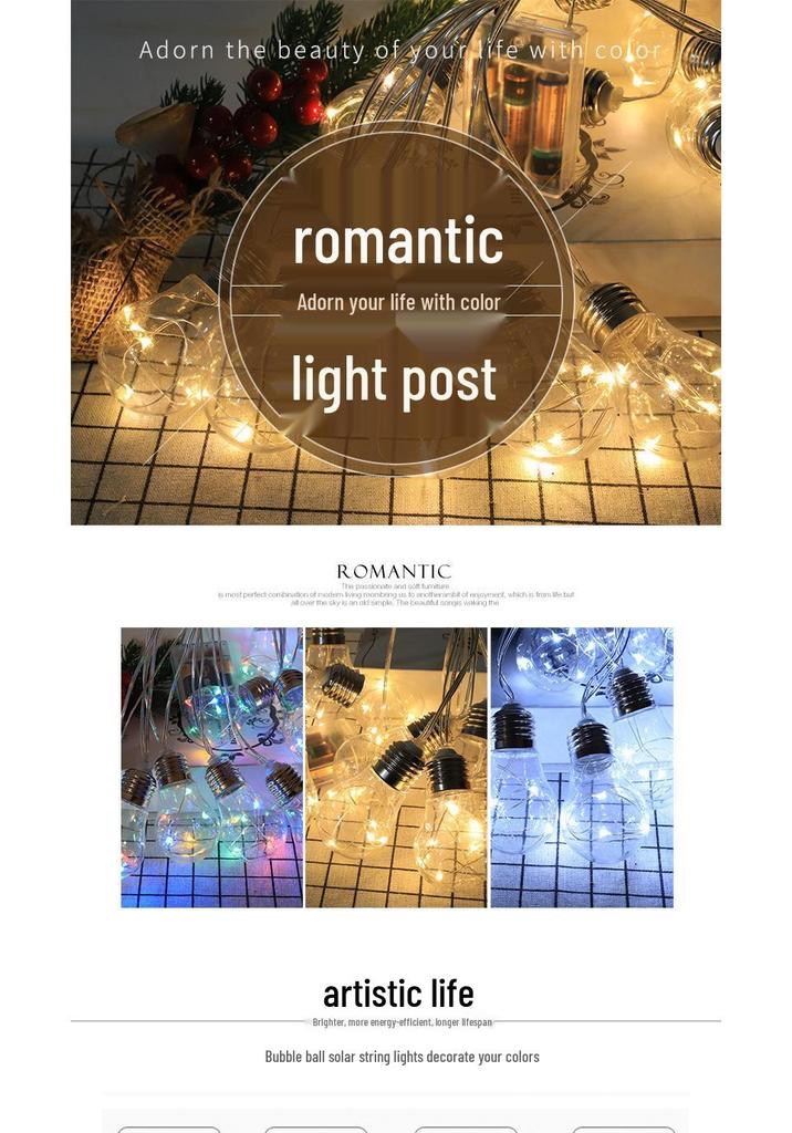 Solar LED String Lights - Copper Wire, Colorful Decorative Bulbs for Garden & Courtyard