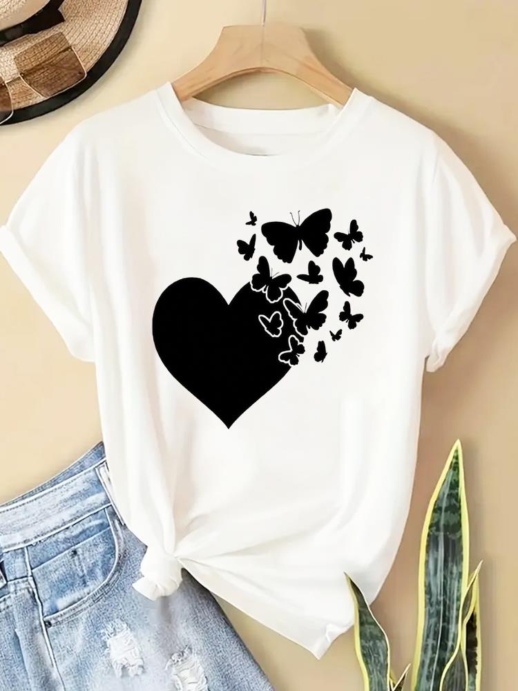 (Asian Size) T Shirt lovely flower style Fashion Women Tee Top Clothing Casual Printed Lady Female Graphic  Short Sleeve T-shirts