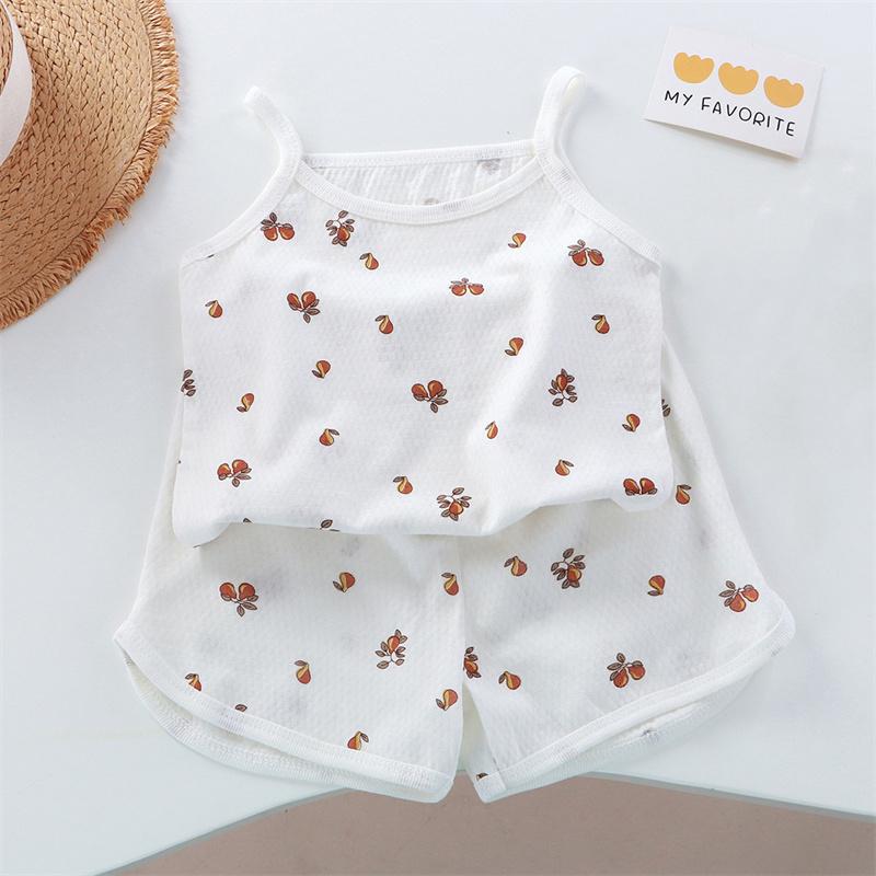 New Kids Tops+shorts Set Summer Thin Baby Cotton Vest Sleeveless Loungewear Set for Girls Suit