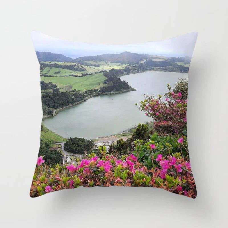 Mountains River Natural Scenery Pillow Cover Sofa Decoration Car Office Seat Cushion  Room   Home