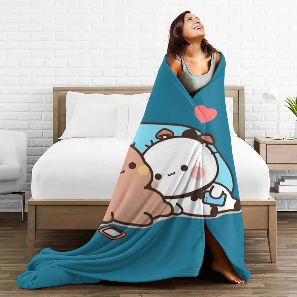 Bear And Panda Bubu Dudu Blanket Cute Cartoon Balloon Flannel Throw Blankets Bedroom Sofa Decoration Soft Warm Bedsprea