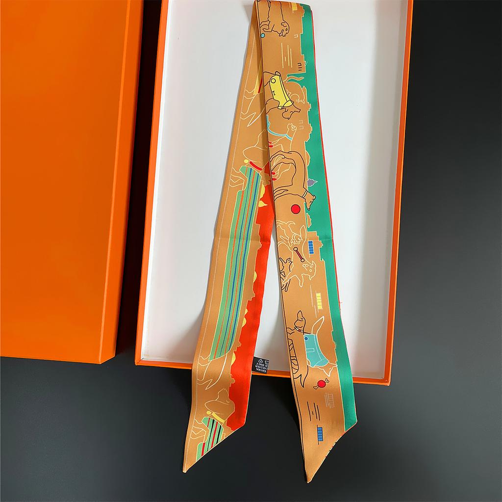 Double Colored Paisley Twill Silk Scarf New Brand Design Luxury Scarf Women Foulard Skinny Bag Scarves Neckerchief Hair Headband