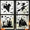 Spooky Party Decorations Halloween Static Sticker, with Witch/Ghost/Castle/Bat Horror Silhouette Patterns, Durable PVC Theme Home Decor Wall