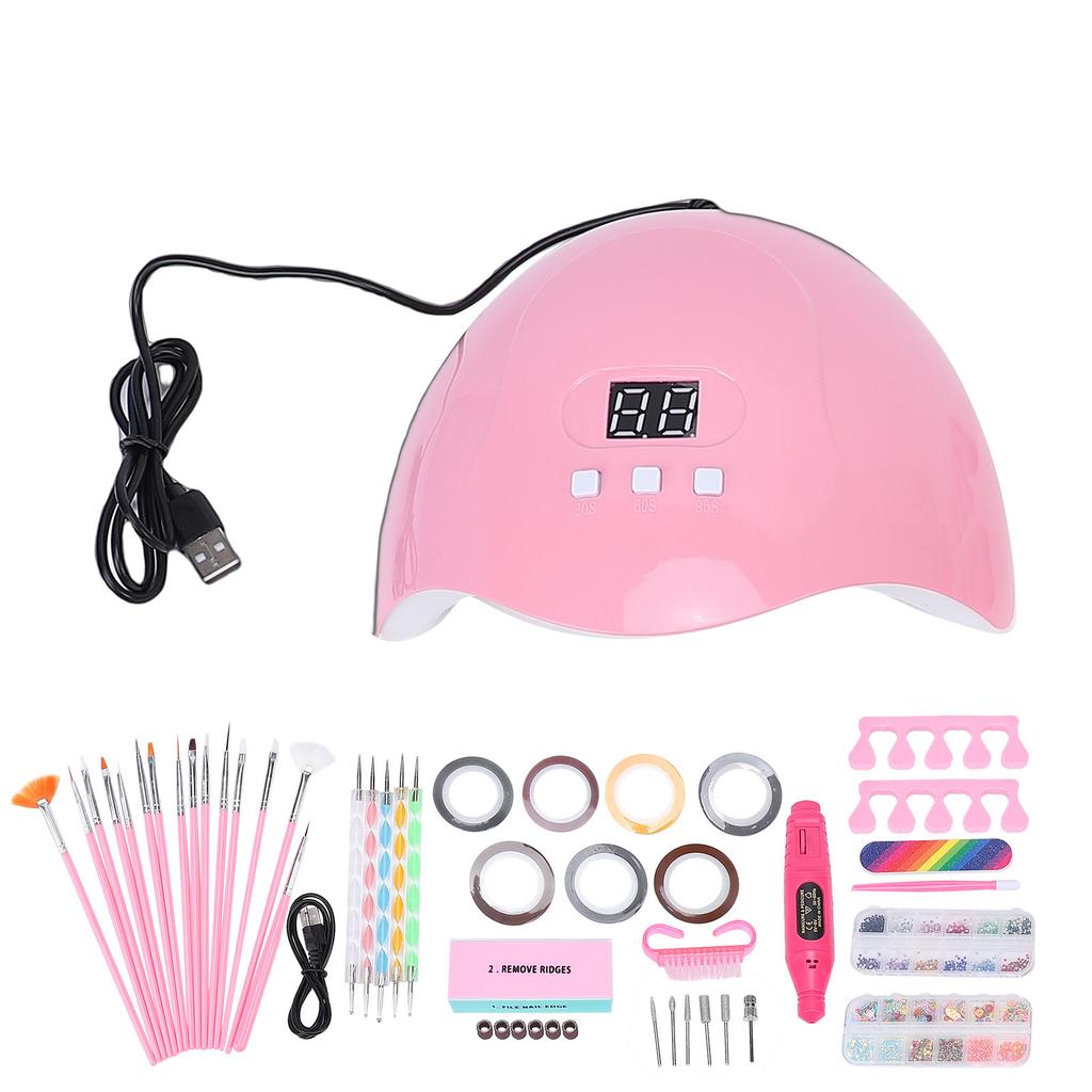 Nail Art Kit for Beginners with Nail Drill Manicure Lamp Glitter Decoration for Women Home DIY