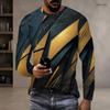 Men Plus Size Round Neck Long Sleeve Printed Gradient Striped Pullover T Shirt Straight Hem
