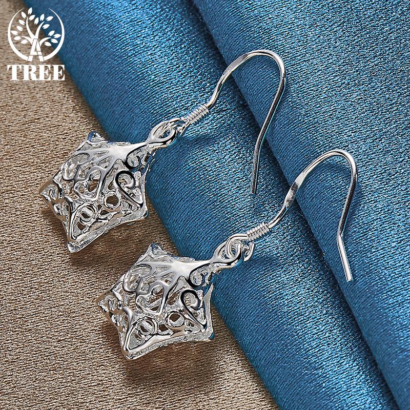 925 Sterling Silber Hohlstern-Tropfenohrringe Schmuck