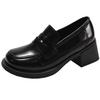 Black British style small man thick heel platform small leather shoes women 2025 new summer retro one-pedal loafers