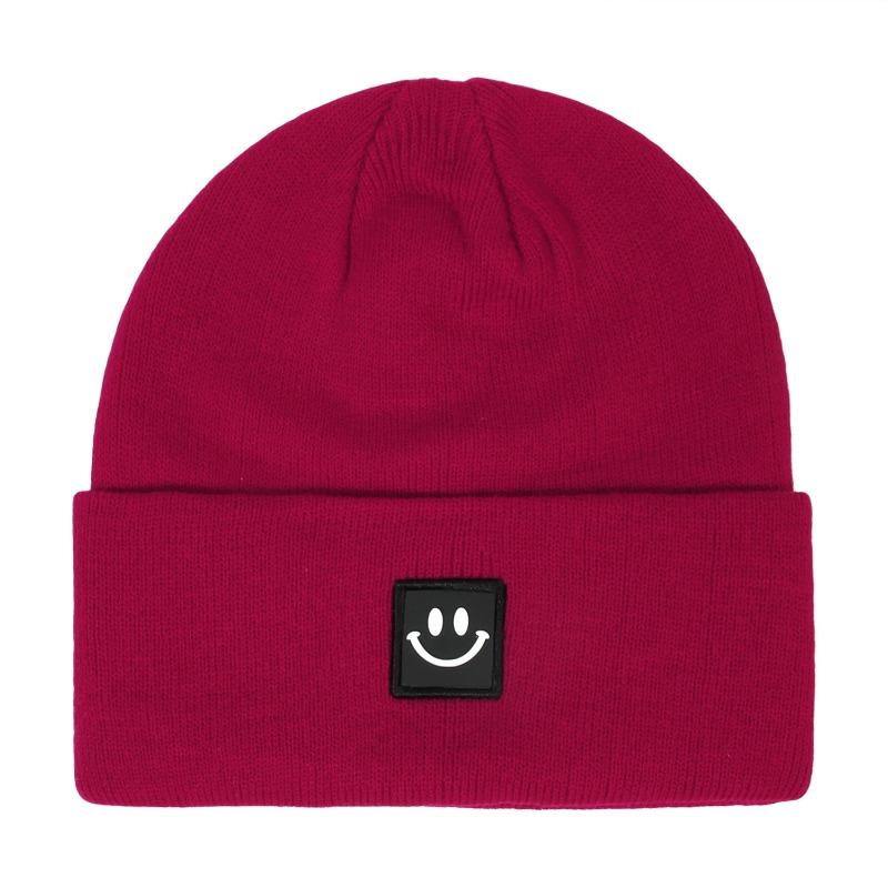 Smiling Face Label Hat Women's Solid Color Knitted Hat Outdoor Leisure Baita Warm Woolen Hat Men's Winter Hat