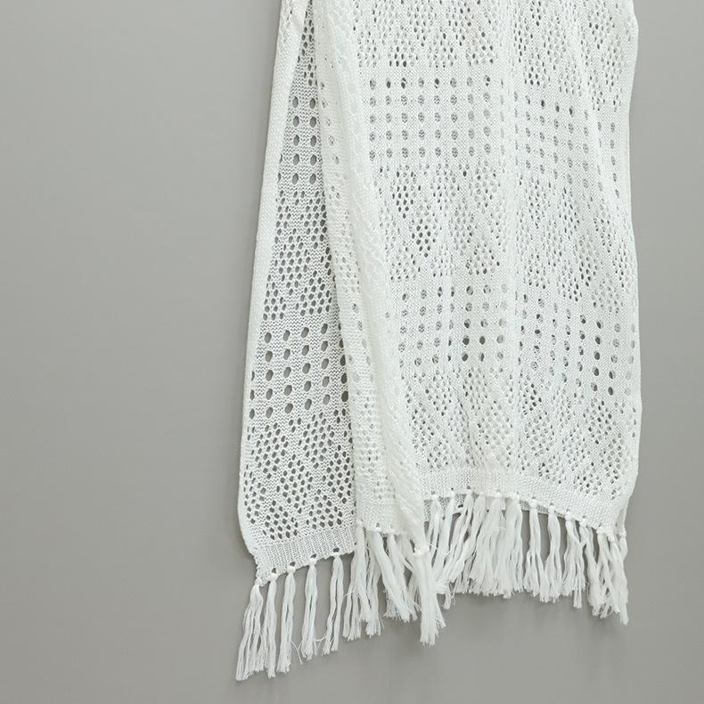 Letnia kamizelka Hollow Knit Seksowna sukienka z dekoltem w serek Temperament Luźna bez rękawów Plażowa okrycie