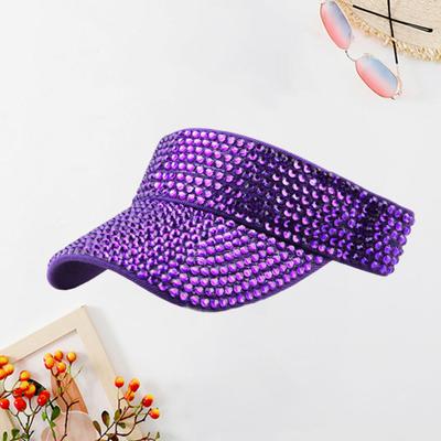 Empty Top Shining Rhinestones Adjustable Fasten Tape Baseball Hat Women Extended Brim Tennis Sport Sun Hat