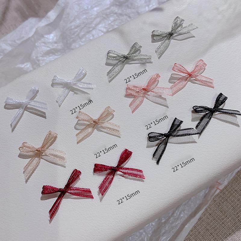 10Pcs Organza Ribbon Bow Nail Charms 3D Decoration Bows Knot  Korean Nail Parts Manicure Jewelry Kawaii Accessories