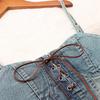 2025 Summer Plus Size Retro Denim Waist-Cinching Slip Dress for Women