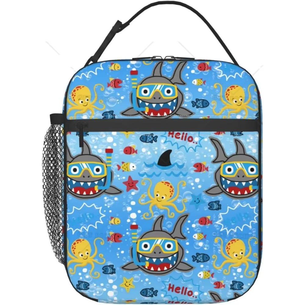Marine Animals Cartoon Kids Insulated School Lunch Boxes For Boy Shark Octopus Lunch Container Portable Cooler Thermal Bento Box