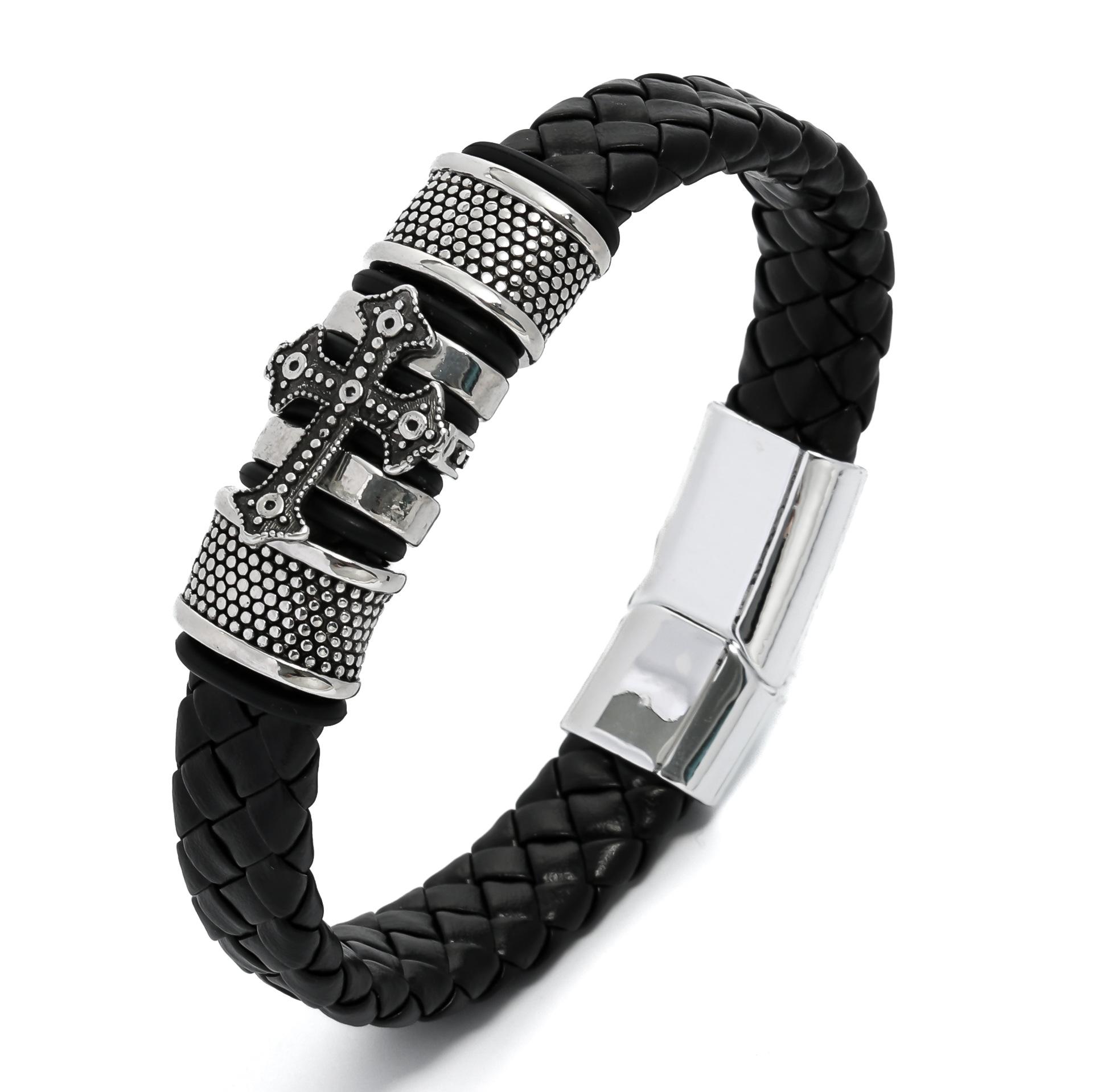 Плетеный браслет Юньцзинь, плетеный кожаный браслет с крестом, оптовый браслет в стиле панк