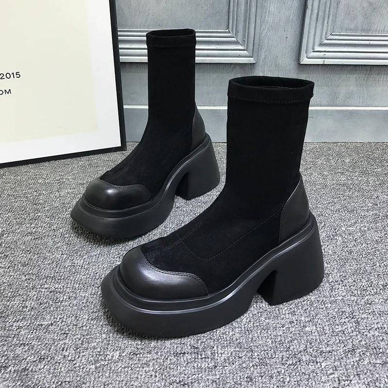 Modne Jesienne Podwyższające Botki na Grubej Podeszwie Klasyczne Buty na Koturnie Damskie Modne Casualowe i Wygodne Damskie Buty Sportowe