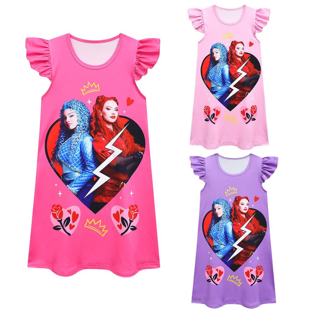Charming New Kids Flying Sleeve Dress Descendants 4 Halloween Girl's Nightgown With Milk Silk Fabric Ideal For Summer Wear