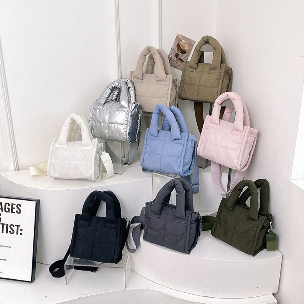 Korean Style Cotton-padded Tote Bag Large Capacity Puffy Crossbody Bag  Autumn Winter