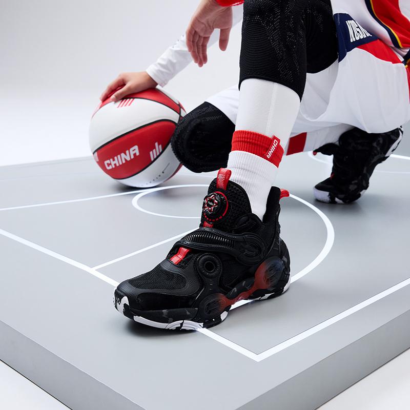 Anta Youth Childrens Alien 2 Comfortable Mid-Top Basketball Shoes Kids Basketball Shoes Black Red 312231115-2