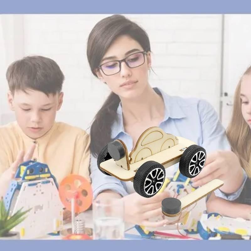 Educational Magnetic Wood Car Diy Science Toy For Kids Stem Learning Handcrafted Model