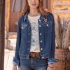 Women's Velvet & Denim Cropped Jacket with Notched Lapel, Button Front, and Chest Pockets - Multiple Colors