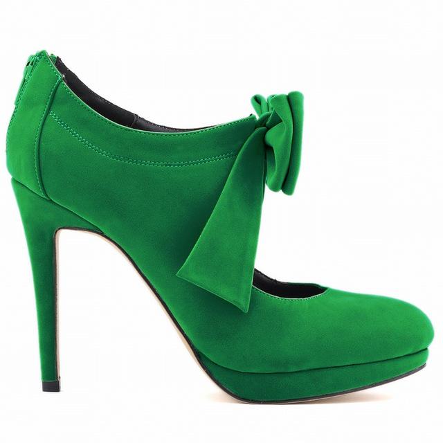 LOSLANDIFEN Nestest Fashion Women High Heels Shoes 11CM Platform Pumps Candy Color Bow Nightclub Flock Wedding  Plus Size