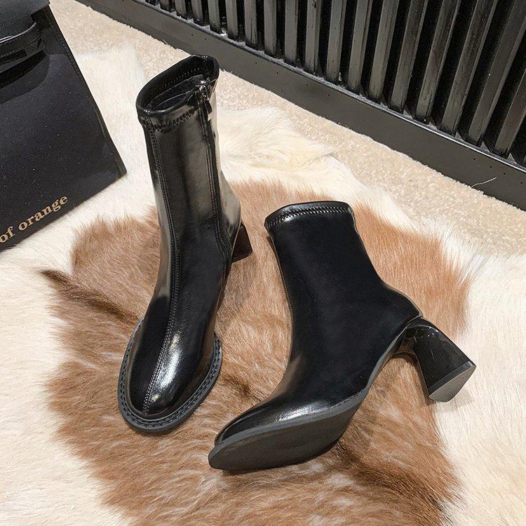 European and American Round Head Retro Thin Boots Women's Early Autumn New High-heeled Short Boots Temperament Versatile Short Tube Side Zipper