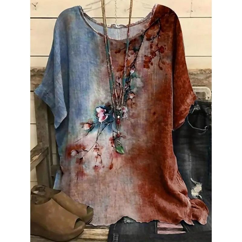 

Летняя женская футболка с короткими рукавами и принтом в виде цветка и растения, напечатанная на 3D-принтере 2XL