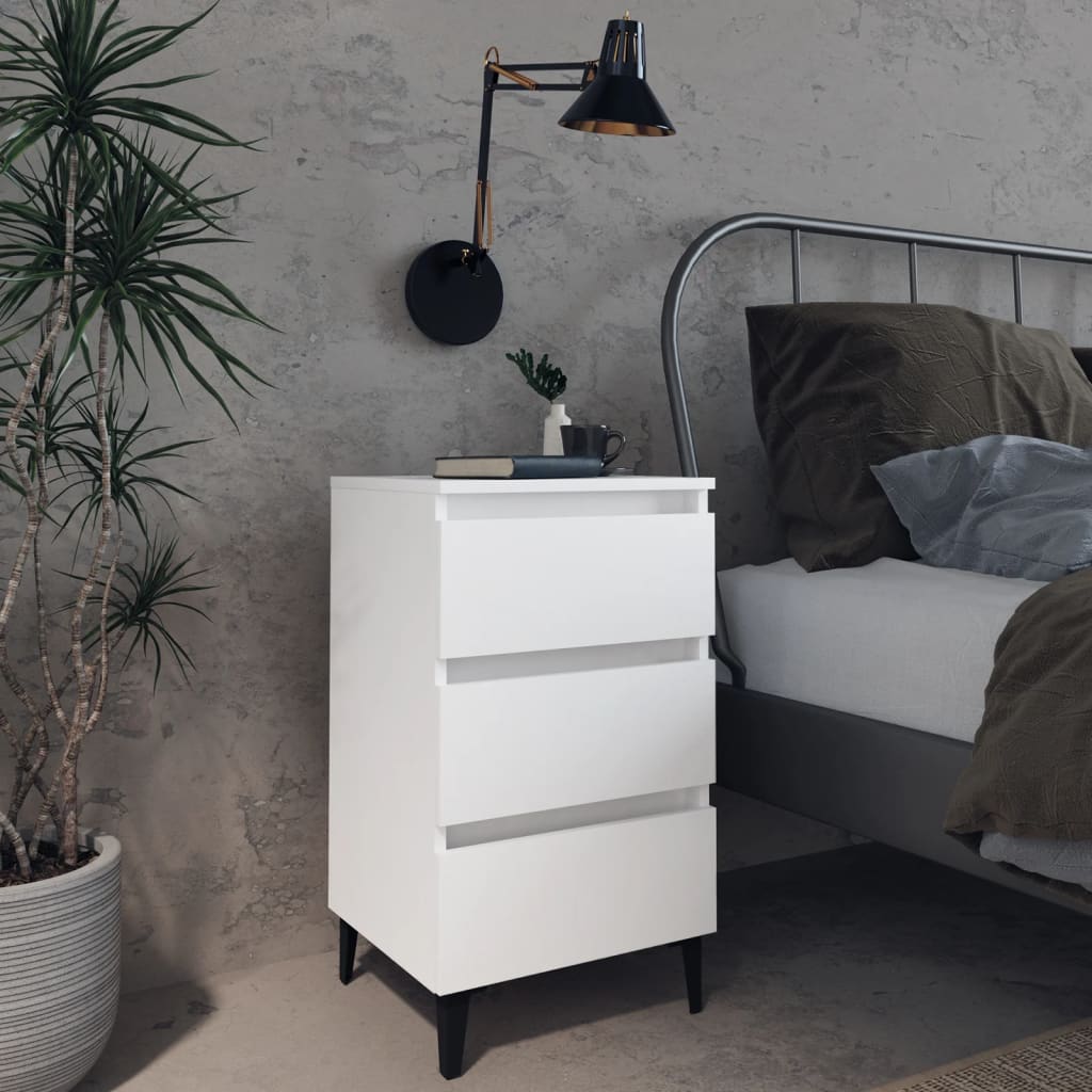 Nightstand with Metal Legs White 40 x 35 x 69 cm