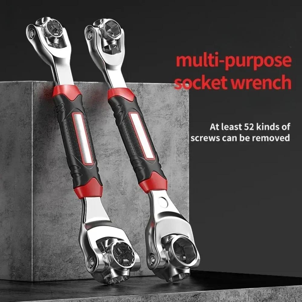 Multifunctional Socket Tiger Wrench Multi-angle Wrench with 12 Corners 360-Degree Rotating Head Rubber Handle Sleeve Wrench Tool