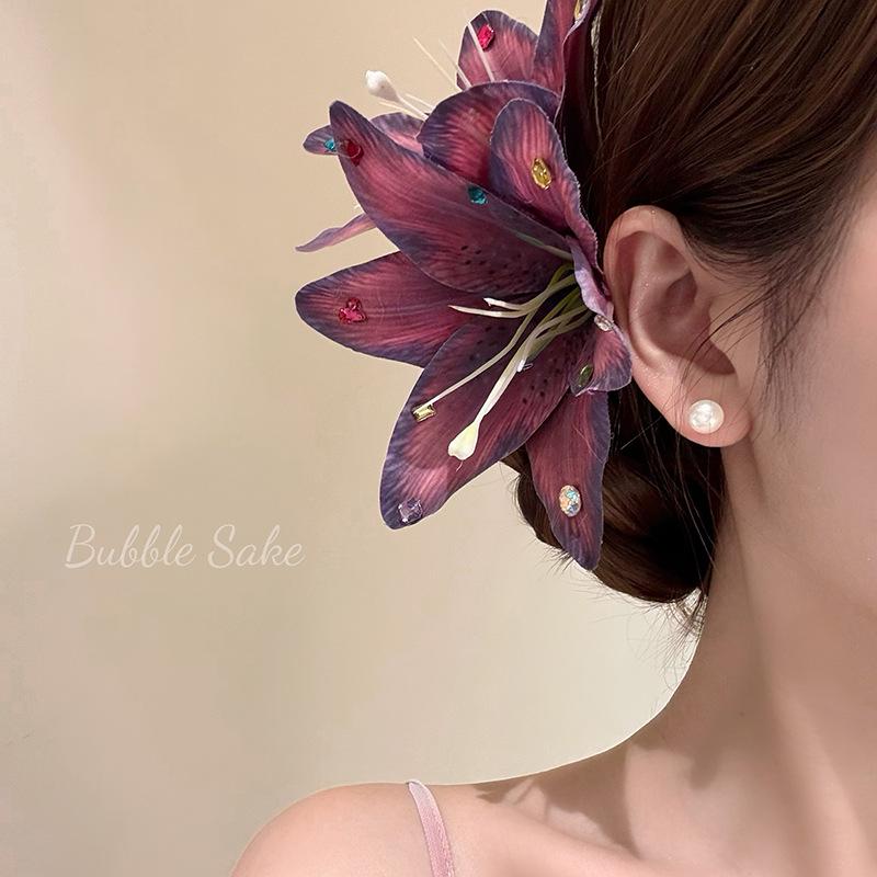 Exquisite Lily Flower Hair Clip - Floral Scene Women's Side Hairpin & Cheongsam Accessory