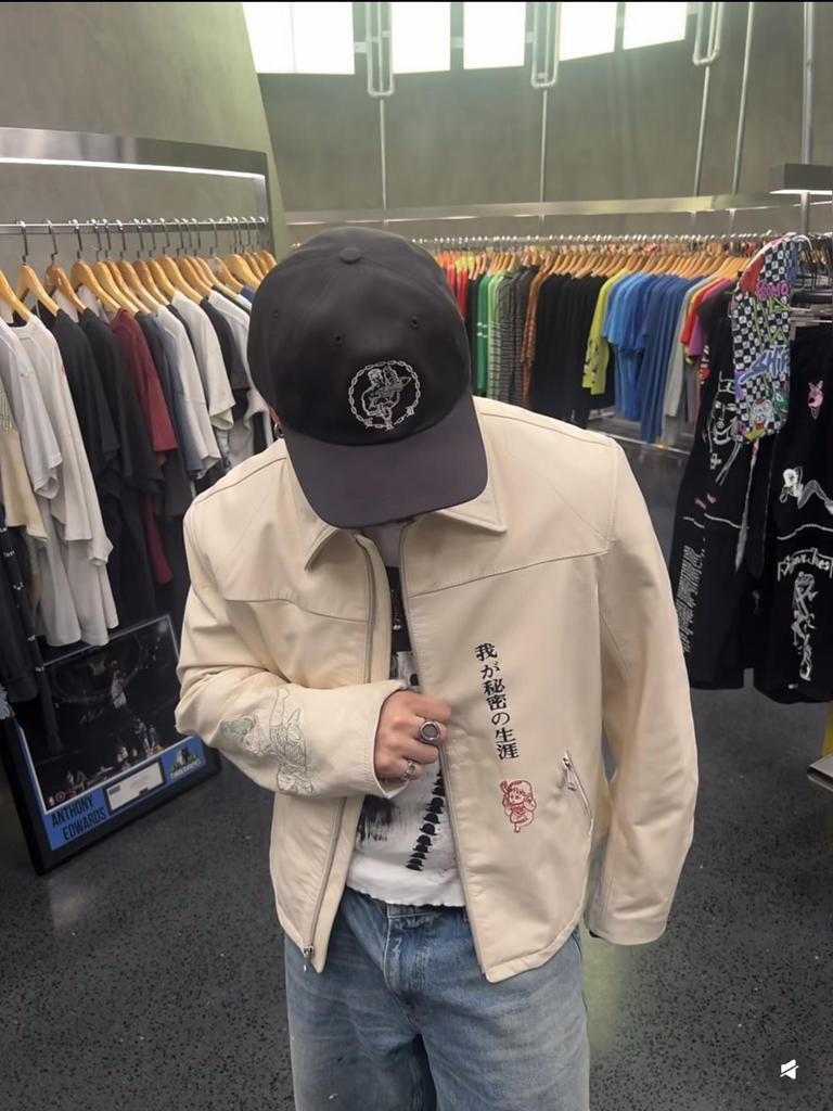 RICH KIDS 25SS Red "Bicycle" Embroidered Leather Jacket for Men & Women