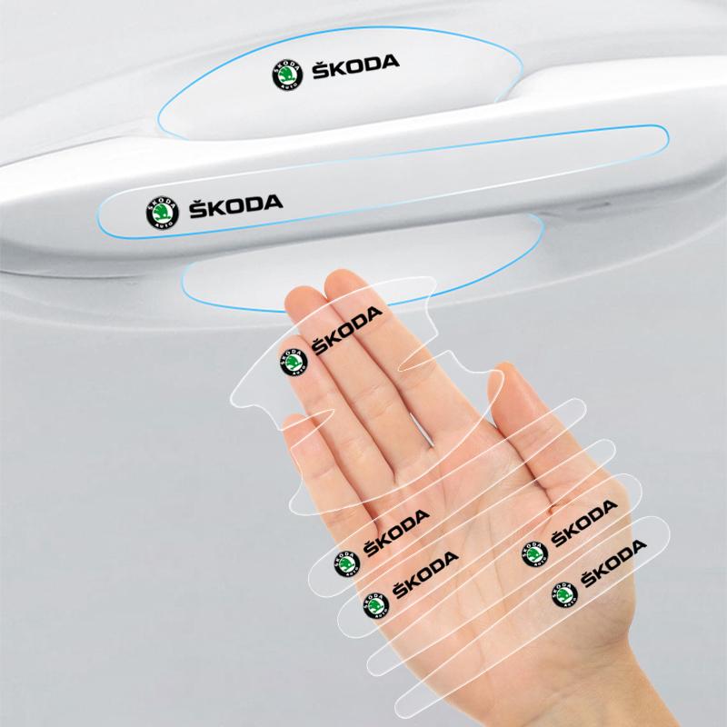 2025 Nové 8ks Průhledné Ochranné Samolepky na Klika Dveří Auta Pro Skoda Octavia Rapid Kodiaq Karoq Fabia Kamiq Superb Deriva