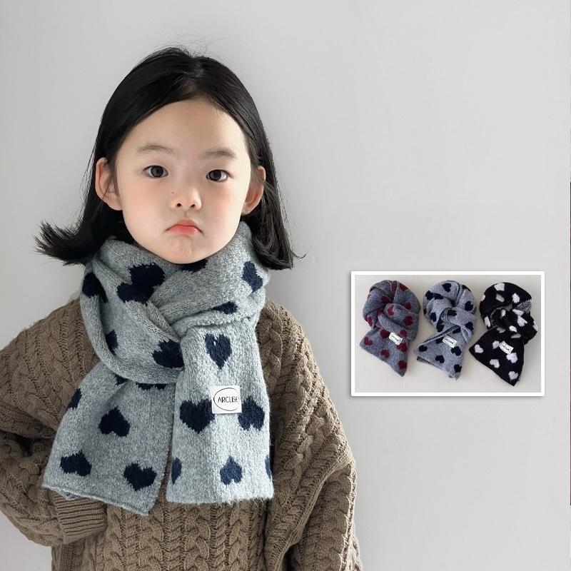Kids Scarf Winter Warm Korean Fashion Sweet Heart Design Knitted Neck Warmer Thick Soft Scarf for Children Boy Girl (3-14 Year)