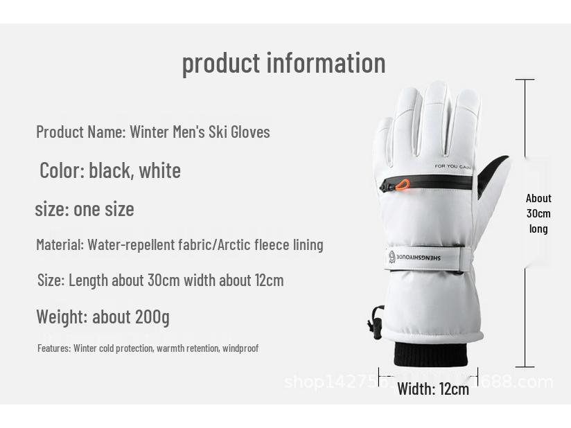 Ski Gloves: Unisex Winter Fleece-Lined, Windproof, Touchscreen, Water-Repellent, Thickened Cycling Cold-Proof
