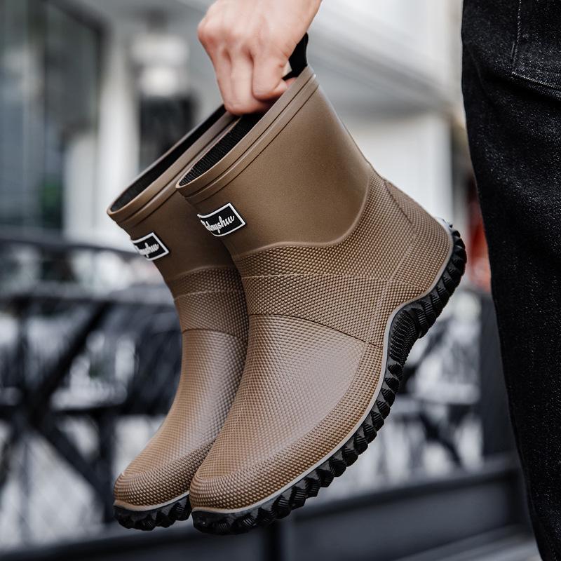 Men's Waterproof Non-slip Rain Boots - Durable, Eco-friendly PVC Ankle Overshoes for Outdoor Commuting