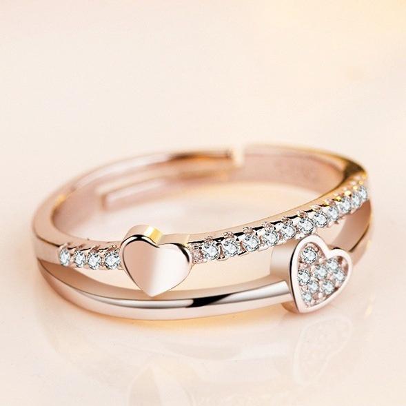 Adjustable Ring Opening Heartshaped Lady Couple Fashion Simple And Beautiful