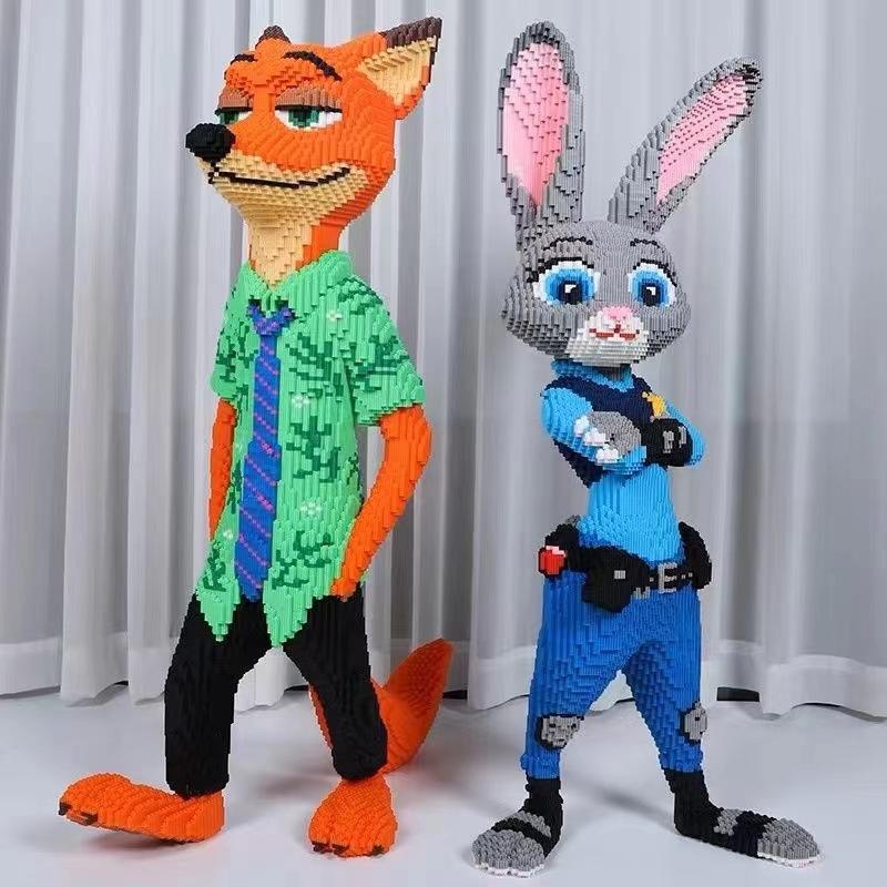 92cm Anime Judy Fox Nick Miniature Building Blocks Cartoon Zootopia 2 Model Ornament Toy Adult Children Surprise Gift