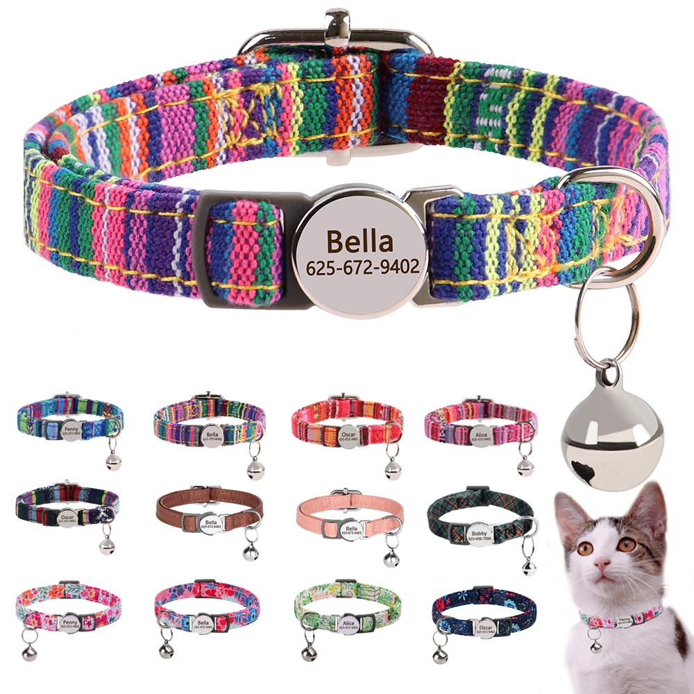 Personalized Cat Collar Adjustable Small Dog Kitten Collars Free Custom Pet Puppy ID Name Necklace Collars Anti-lost for Cats