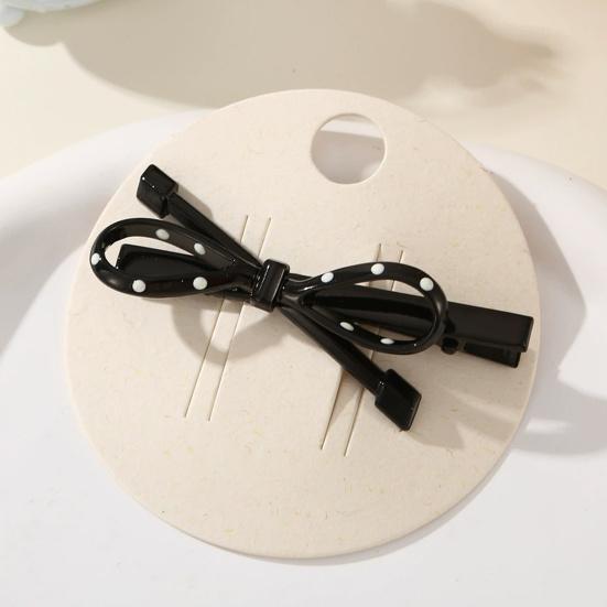 2Pcs French Style Hairpin Dot Print Hollow Bow Design Hair Clips Face Slimming Versatile Hair Accessory