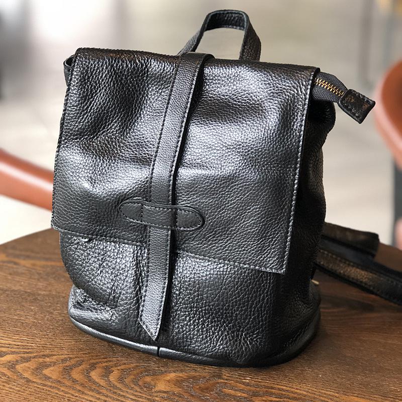 

Johnature ретро простая сумка на плечо из натуральной кожи женский рюкзак для отдыха из мягкой воловьей кожи большой вместительный дорожный рюкзак чёрный