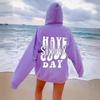 Autumn Women's Fashion: Rose Red 'GOOD DAY' Print Hooded Sweatshirt