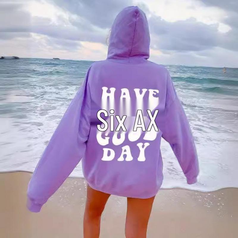 Autumn Women's Fashion: Rose Red 'GOOD DAY' Print Hooded Sweatshirt